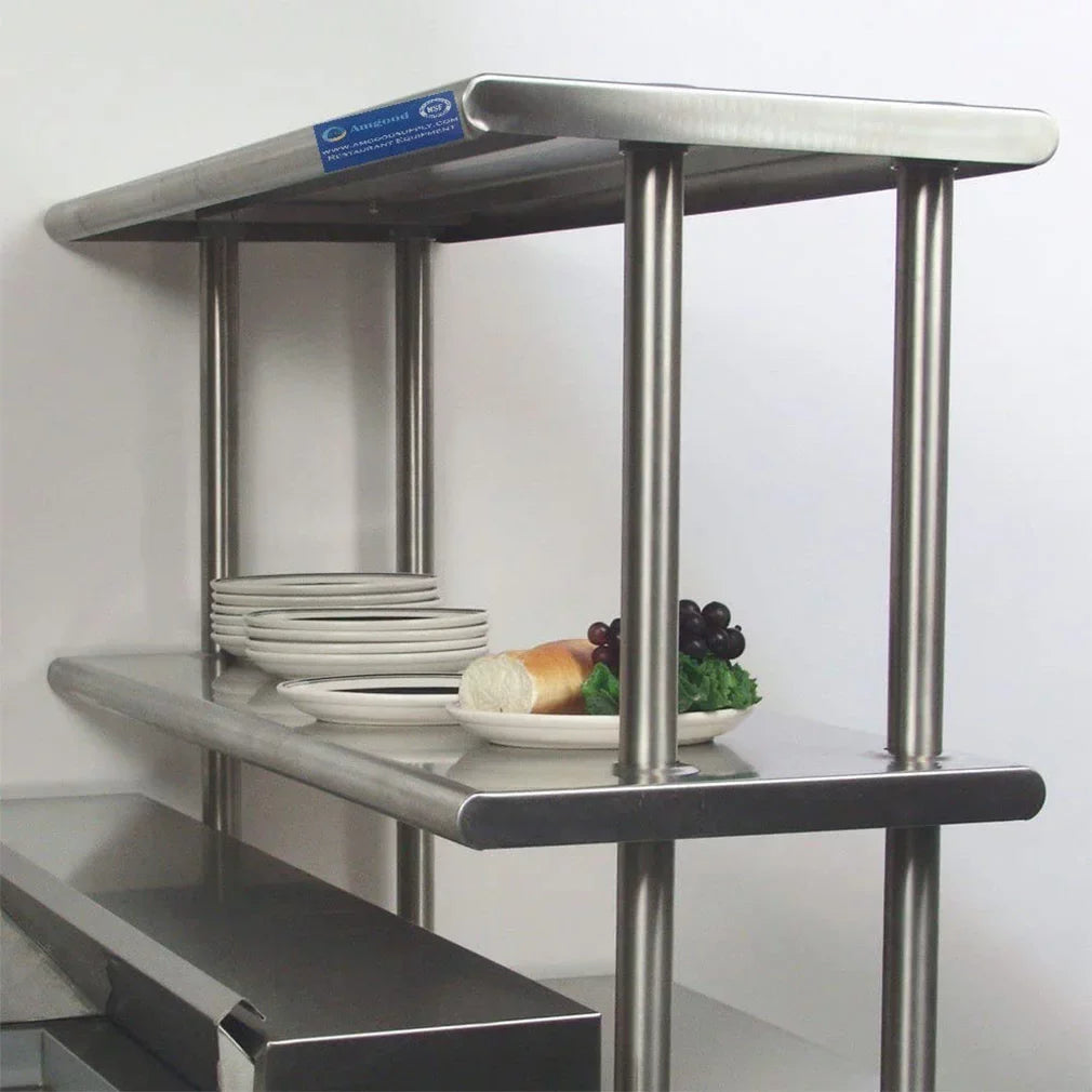 Wide Table x Prep 14" With | Tier Two 12" & Work Overshelf Kitchen | Shelves Metal Double Shelving Combo Table Stainless 30" Steel