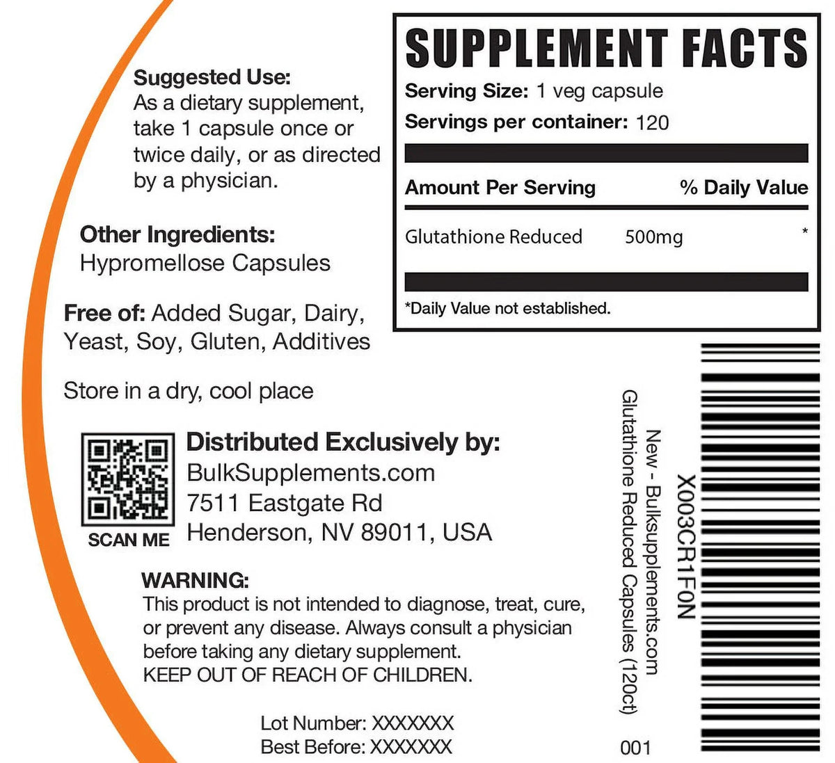 (120 Liver Supplements Veg Glutathione 500mg Capsules, Servings) Health Capsules - Reduced BulkSupplements.com 120 -