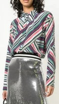 Bodysuit, US Stripe Artelier Button Nicole Down MULTICOLOR Petite Miller Abstract