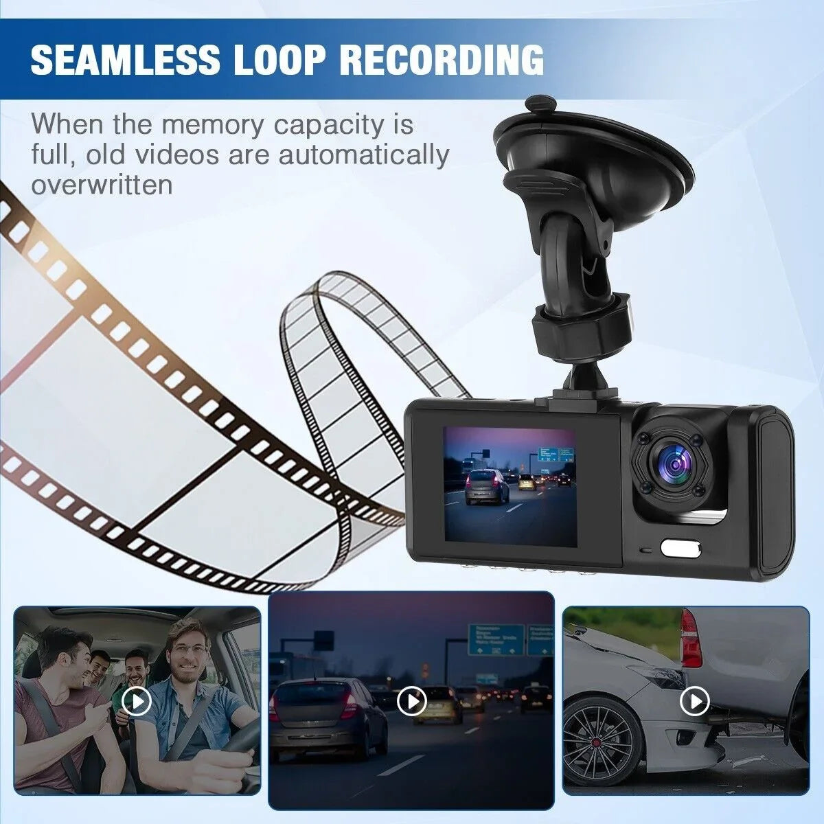 Car Recorder 1080P G-sensor Dash Lens Camera Dual Front/Rear/Inside Video Cam