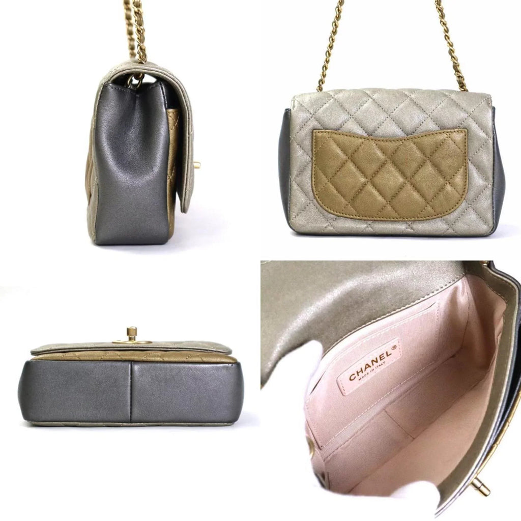 Matelasse Greige/Gold/Gray Women's Camellia (Good) e55934a Diagonal Bag Pre-Owned Leather/Metal Shoulder