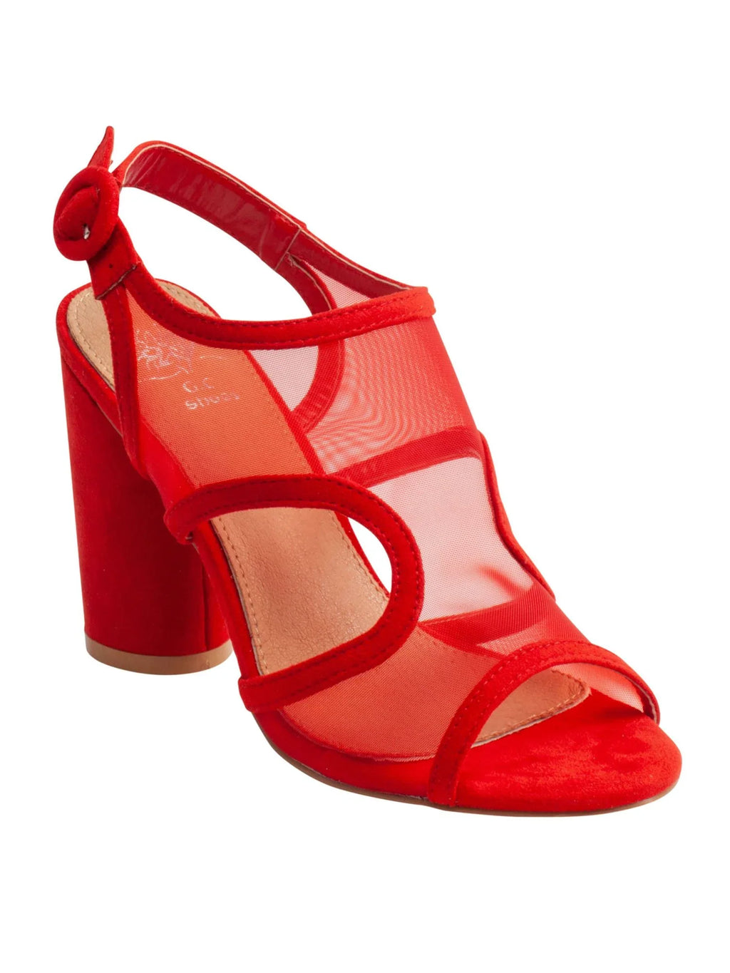 G.C. Side Cutouts Slingback 7.5 Toe Claire Adjustable Round Block SHOES Sandal Heel Padded Red Mesh Womens Buckle