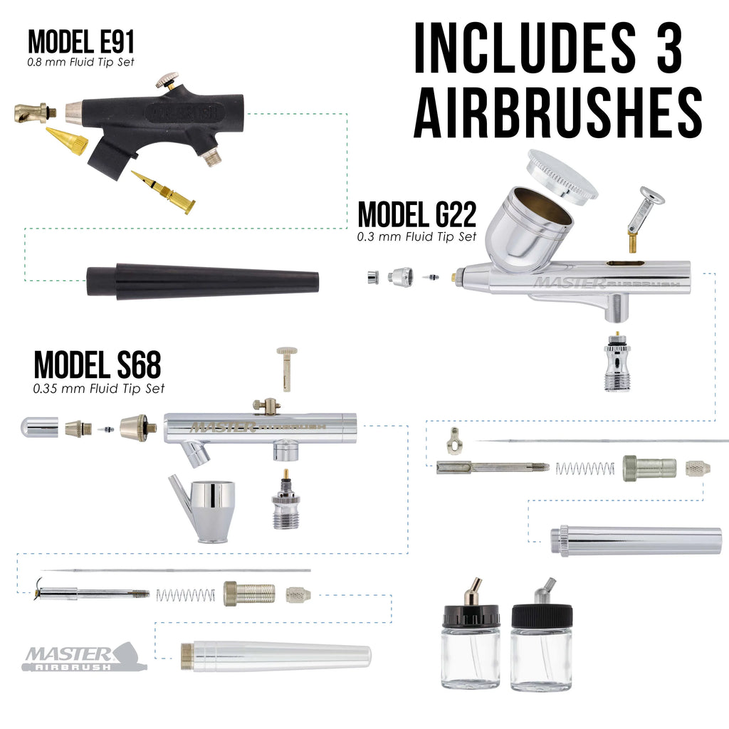 3 Art Compressor Paint System Hobby Airbrush Air Kit 12 Pro Color Set