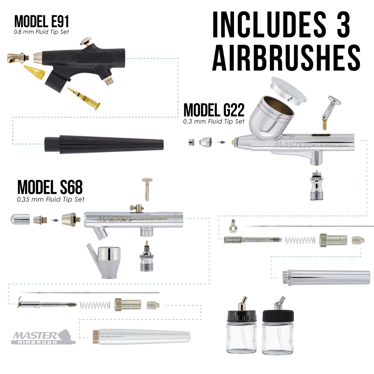 3 Art Compressor Paint System Hobby Airbrush Air Kit 12 Pro Color Set