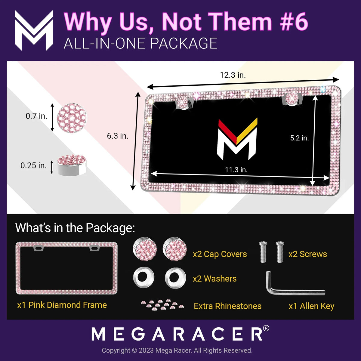 Mounting Rhinestones, Mazda Holes Pink Screws, Plate Diamond Sparkly Mega Car 23 Frames Mazda CX-50 Frame CX-50 2 with Racer 2023 License License Plate Bling