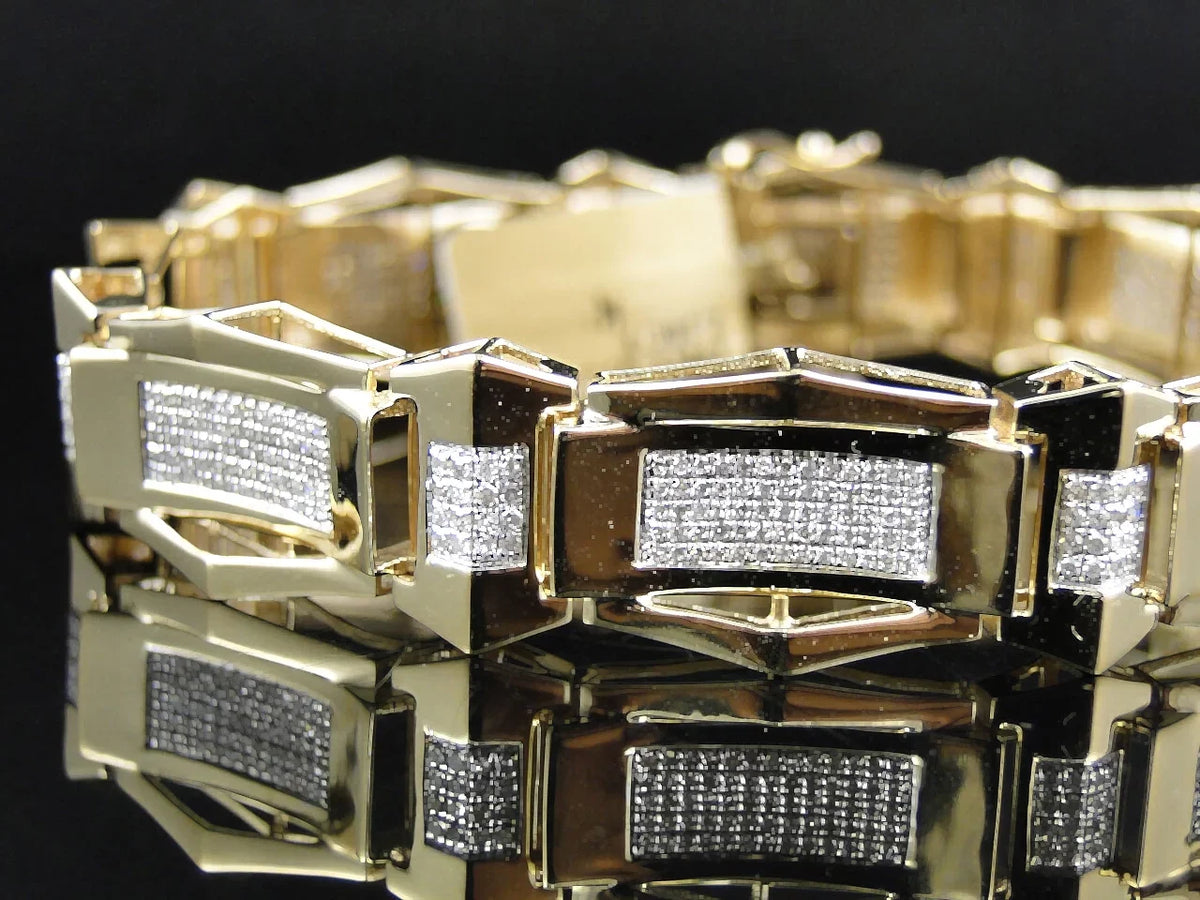 3.1 8.5 White Inch Gold Mens Ct Round Cut Bracelet Diamond 10K Pave Genuine Set