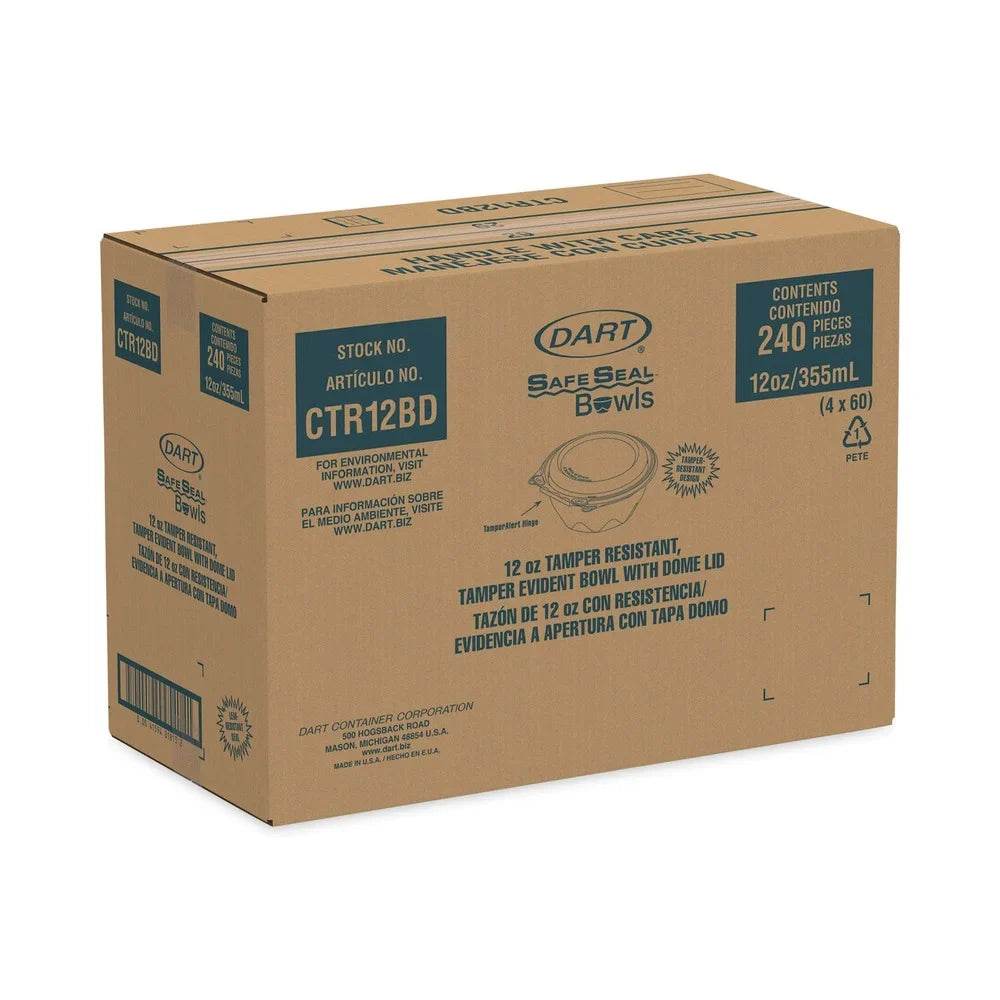 Clear, x Plastic, oz, Dart 2.6"h, 12 5.5" Diameter Lid, Tamper-Evident Bowls with 240/Carton Dome Tamper-Resistant,