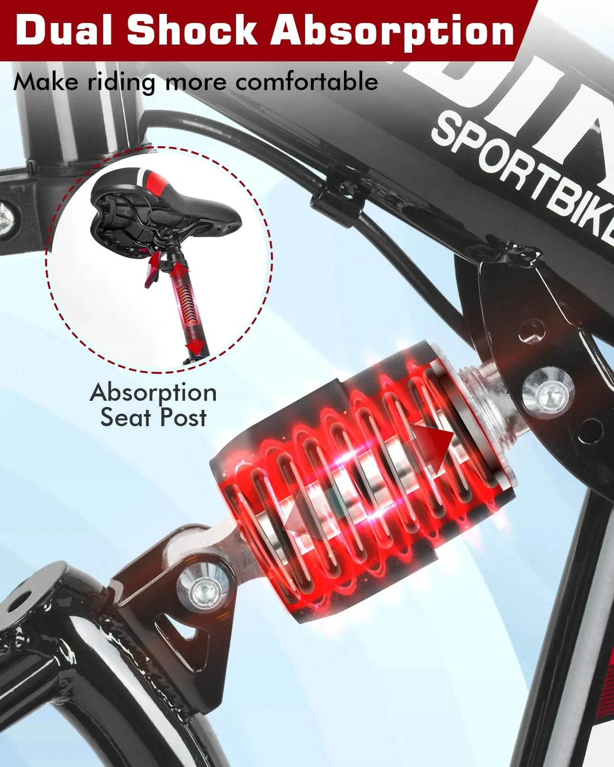 Bikes, Mountain Dual Road Speed/Carbon Bike, Steel Shock Brake 26 Red Fiber Zacro City Upgraded High-Carbon MTB 24 Bicycle, & Wheels Disc Absorbers Folding Inch