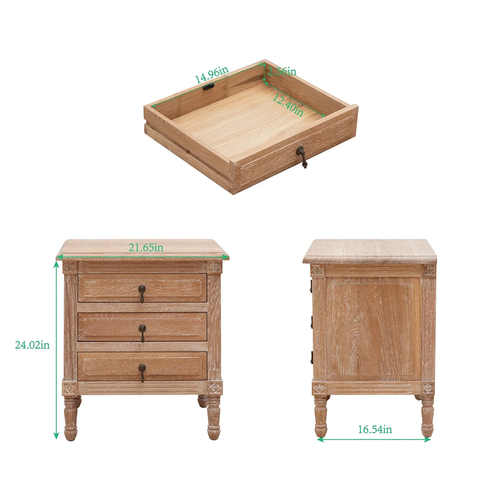 Furniture with Pellebant Oak Nightstand Bedroom 3 Drawers