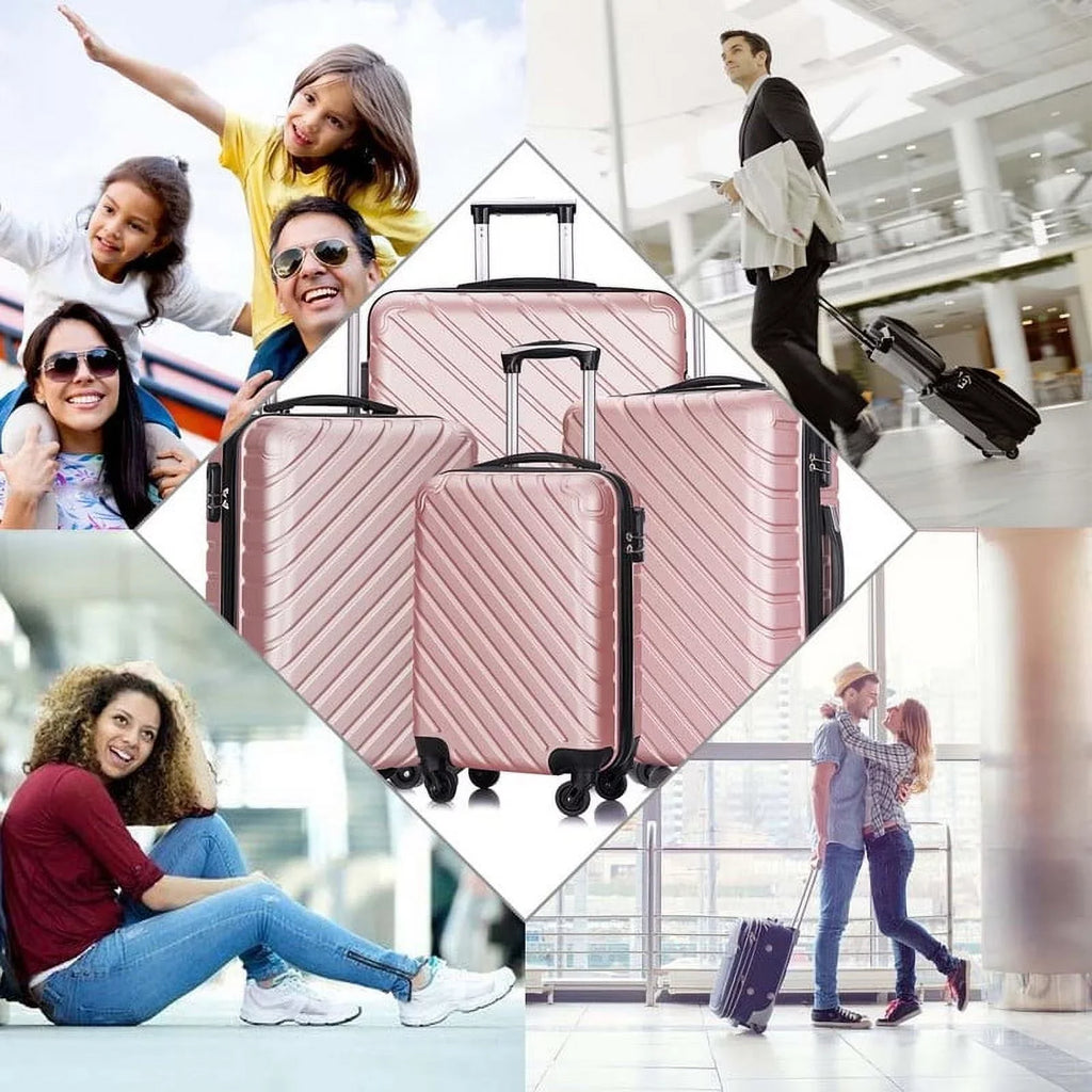 4 Luggage Luggage Piece gold rose Cover&Hanger Spinner Hardshell with On Suitcase,Carry Free Wheels Sets,Travel Inside