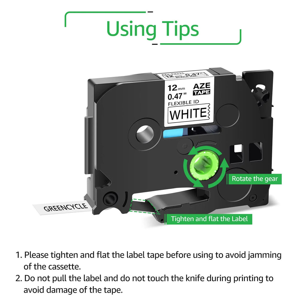TZ-FX231 GREENCYCLE White on for TZ-231 ID TZe-FX231 Wire TZe TZ x 8m Compatible 20PK Brother P-touch Black Tape TZe-231 Flexible Label Cable 12mm