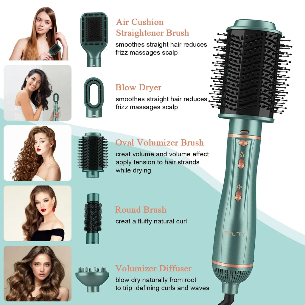 Drying/ Straightening/ Brush Set in Brush, Curling/ Air Hot Blow Ion Styling Dryer Styler Volumizer, 5 Detachable Hair & Hair Pretfy Negative for 1 Dryer