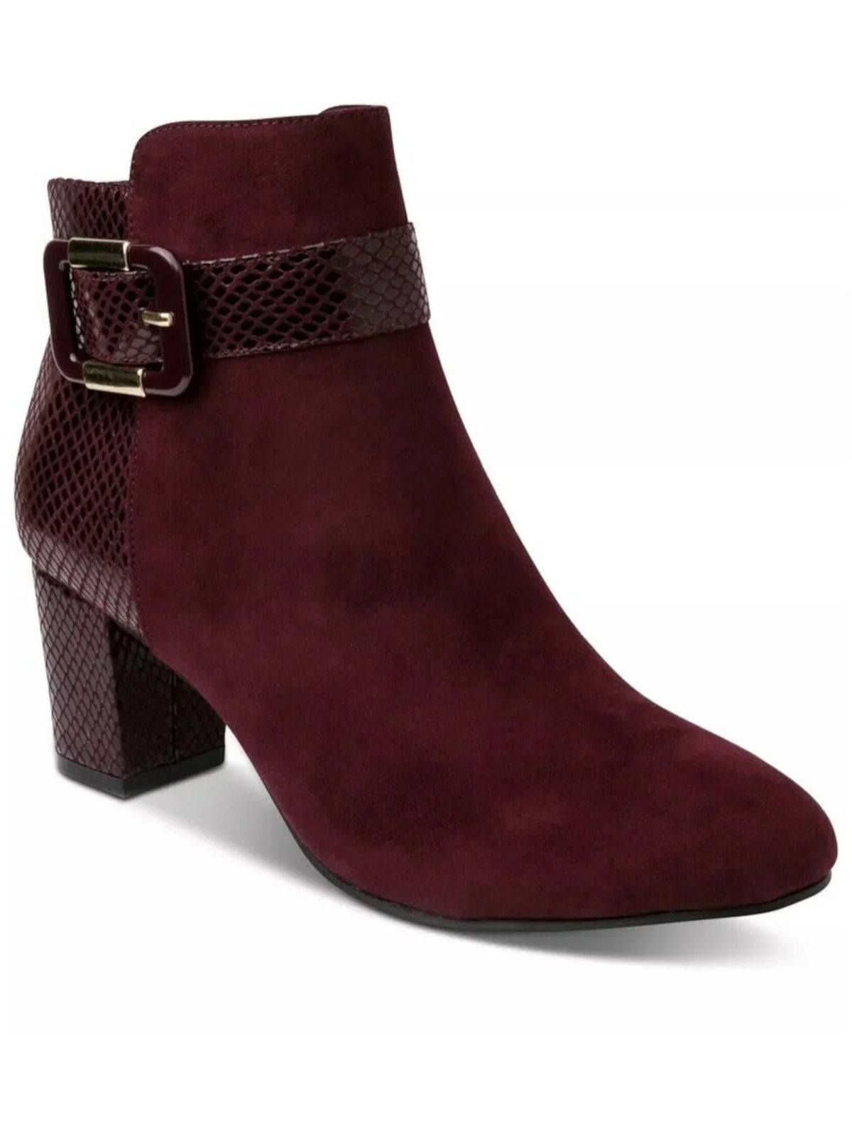 Block KAREN Buckle Zip-Up Heel 7 Booties Womens Mixed SCOTT Media W Almond Burgundy Accent Padded Ivyy Toe