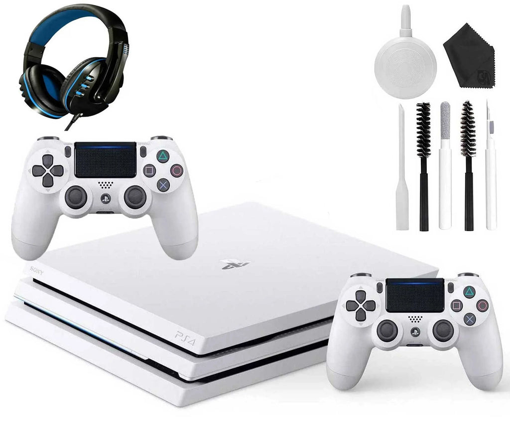 New) Controller With 1TB Kit Headset 4 Gaming (Refurbished: White, Like Pro 2 Glacier Console Pre-Owned PlayStation Cleaning
