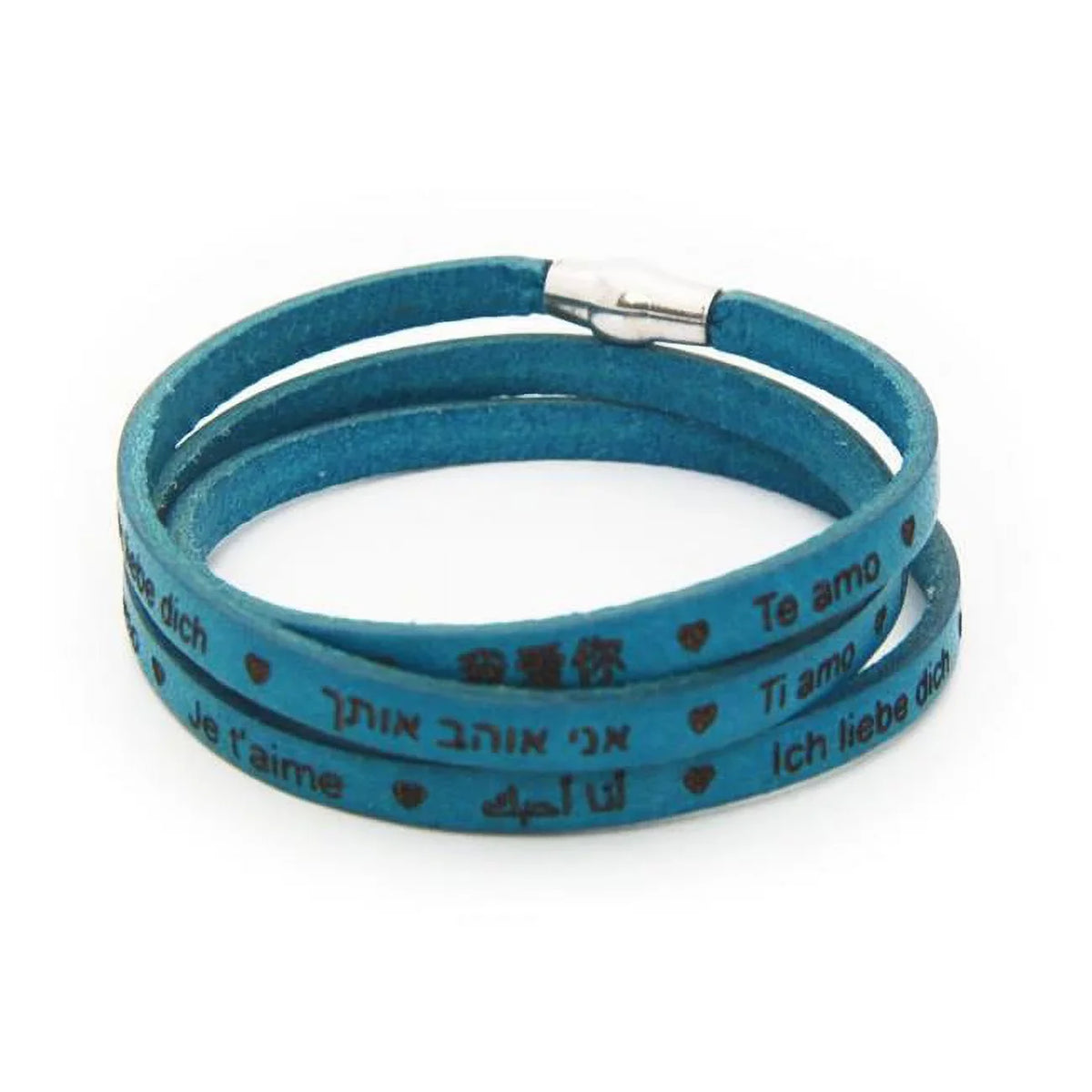 Engraved You - Leather - Wrap Fronay Blue Bracelet Italian Silver I 925 Languages Love 23 Genuine