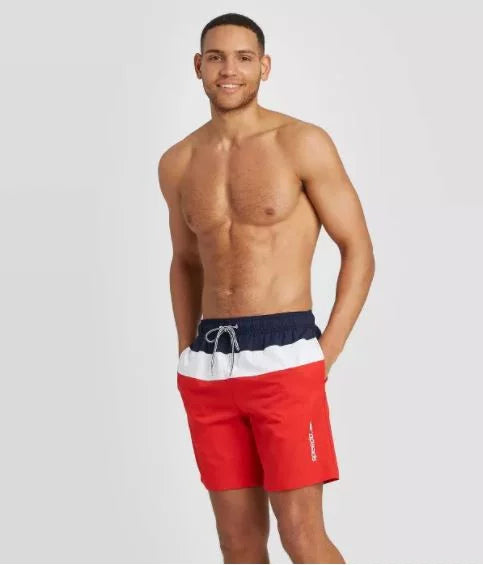 Speedo Small Navy/White/Red- Colorblock Shorts Swim - Men's 8"