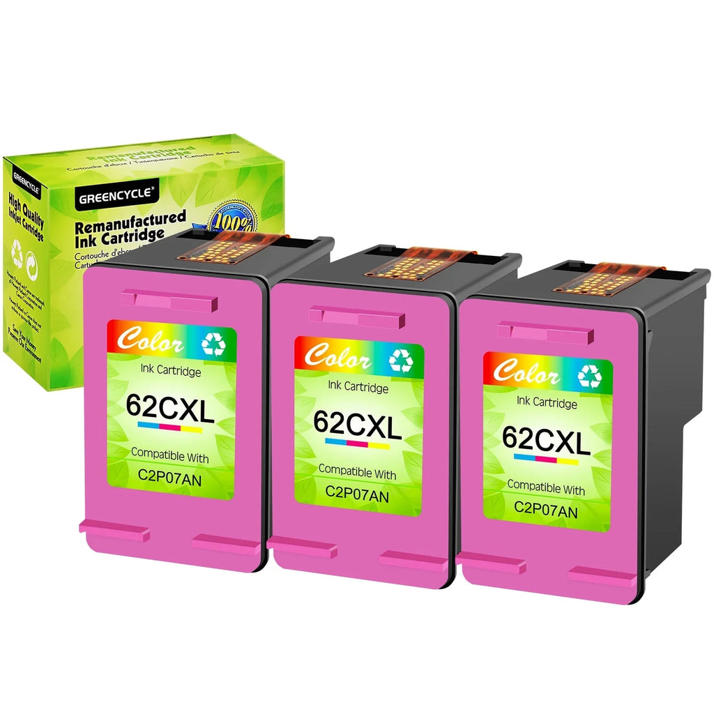 Replacement 250 GREENCYCLE Compatible Yield 200 Cartridges (3 for Ink XL Envy 5540 High HP 5660 7644 62 Tri-Color) 8040 7645 5740 62XL 5640 OfficeJet OfficeJet with
