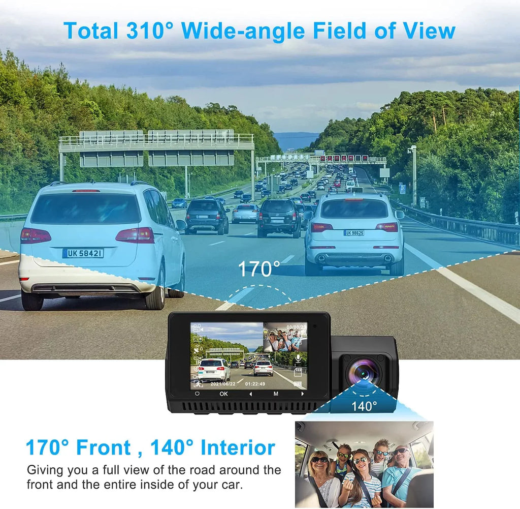 32GB 1080P and Recording，WDR Card Night With Dashcam Front Dual - Mode，G-Sensor，Loop With Abask Vision，GPS，Parking A8 170°/140° 4K cam - Angle Inside