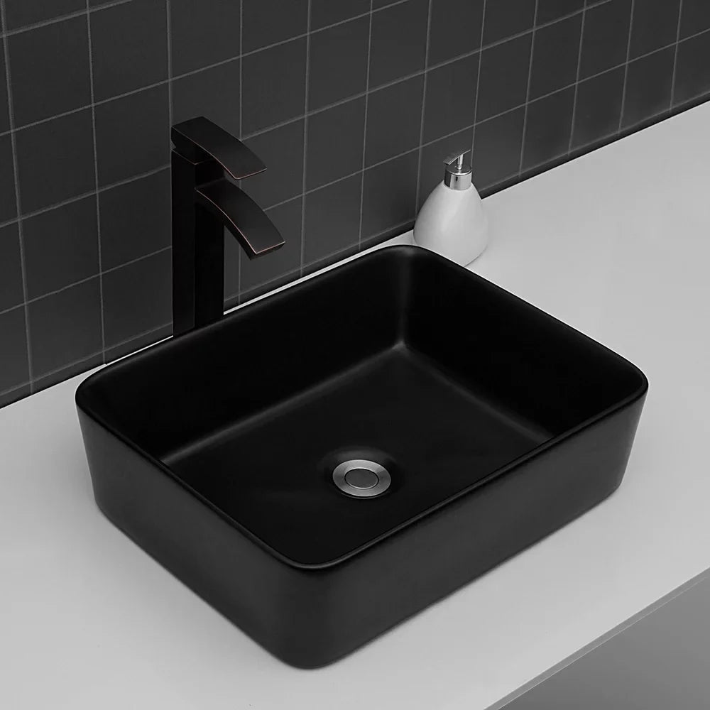 Black Ceramic Rectangular Vessel 19"X15" CoSoTower Bathroom Sink