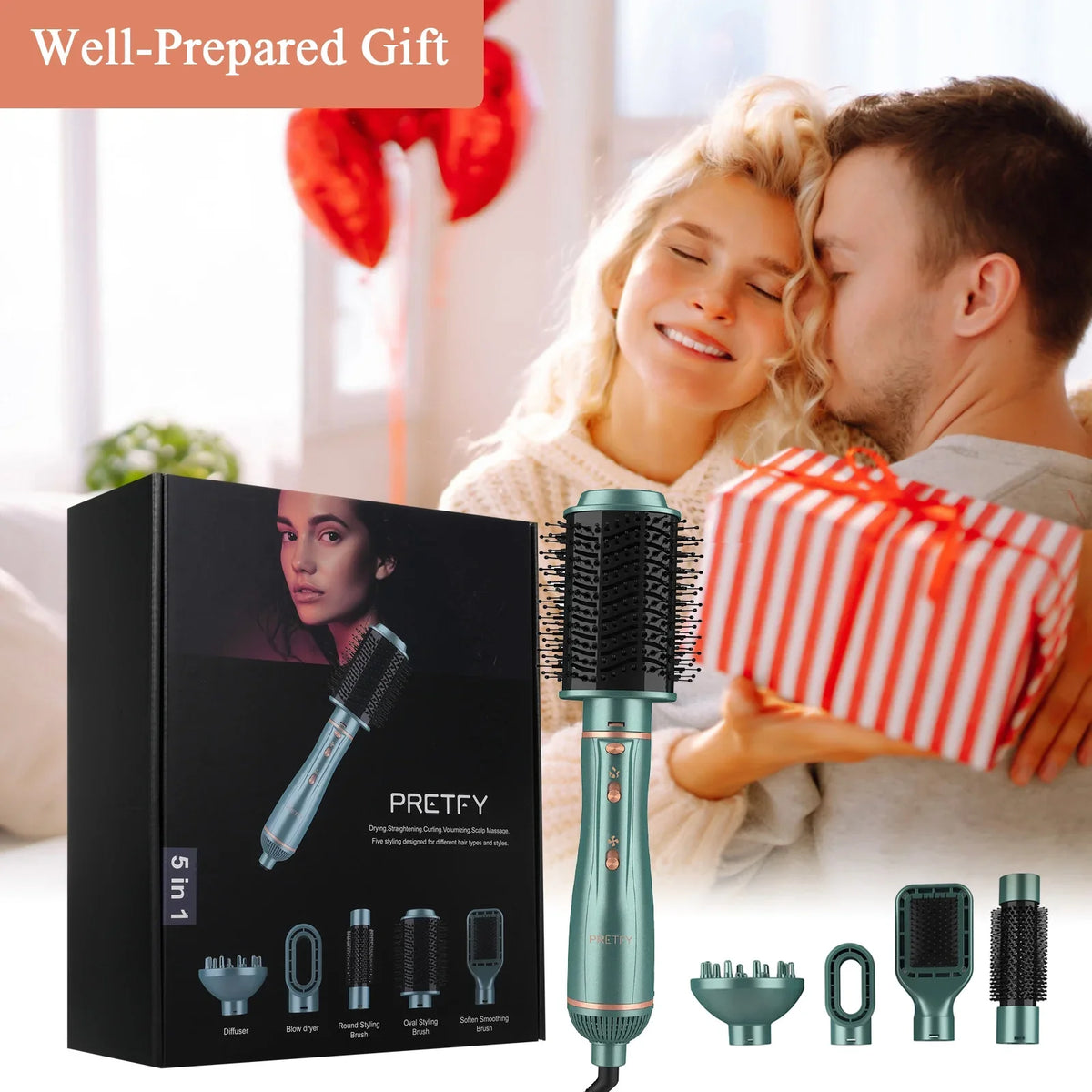 Drying/ Straightening/ Brush Set in Brush, Curling/ Air Hot Blow Ion Styling Dryer Styler Volumizer, 5 Detachable Hair & Hair Pretfy Negative for 1 Dryer