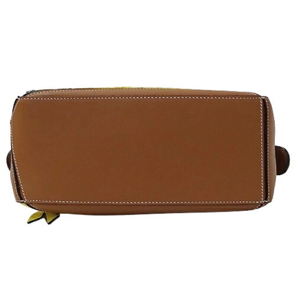 Collaboration (Good) Brand Puzzle LOEWE Handbag de Mini Pre-Owned Women's Leather Shoulder William Embroidery 2way Compact Morgan Floral Small Brown Bag Yellow