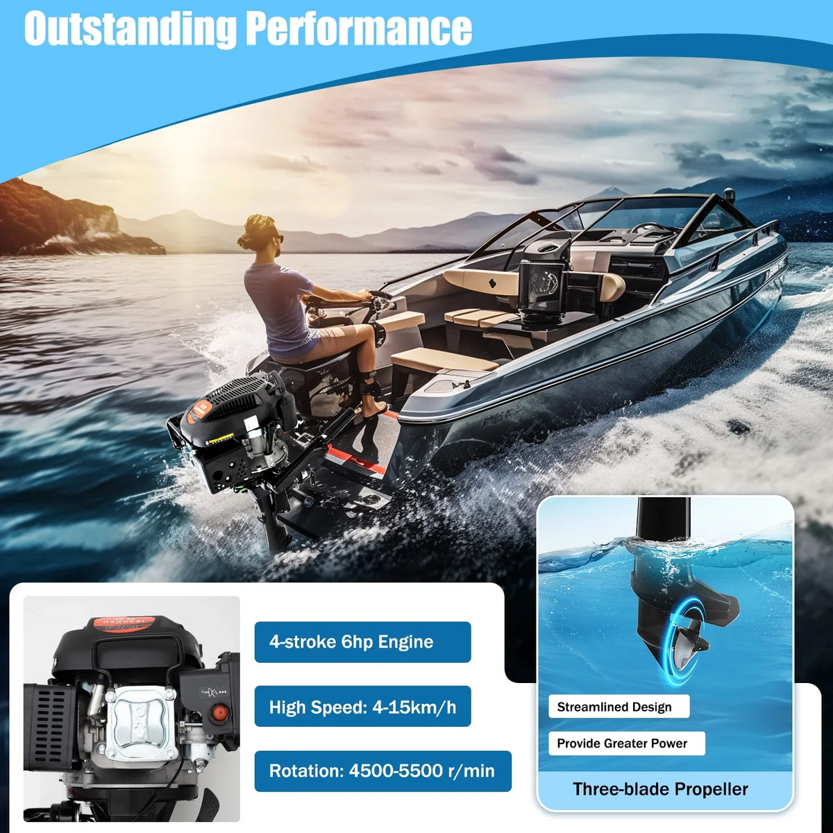 Engine Engine HP System Stroke Cooling Motor CDI liquid Outboard 4 6 1:1.5 Tiller Cooling Fichiouy with Shaft Boat Air 2500rpm Air