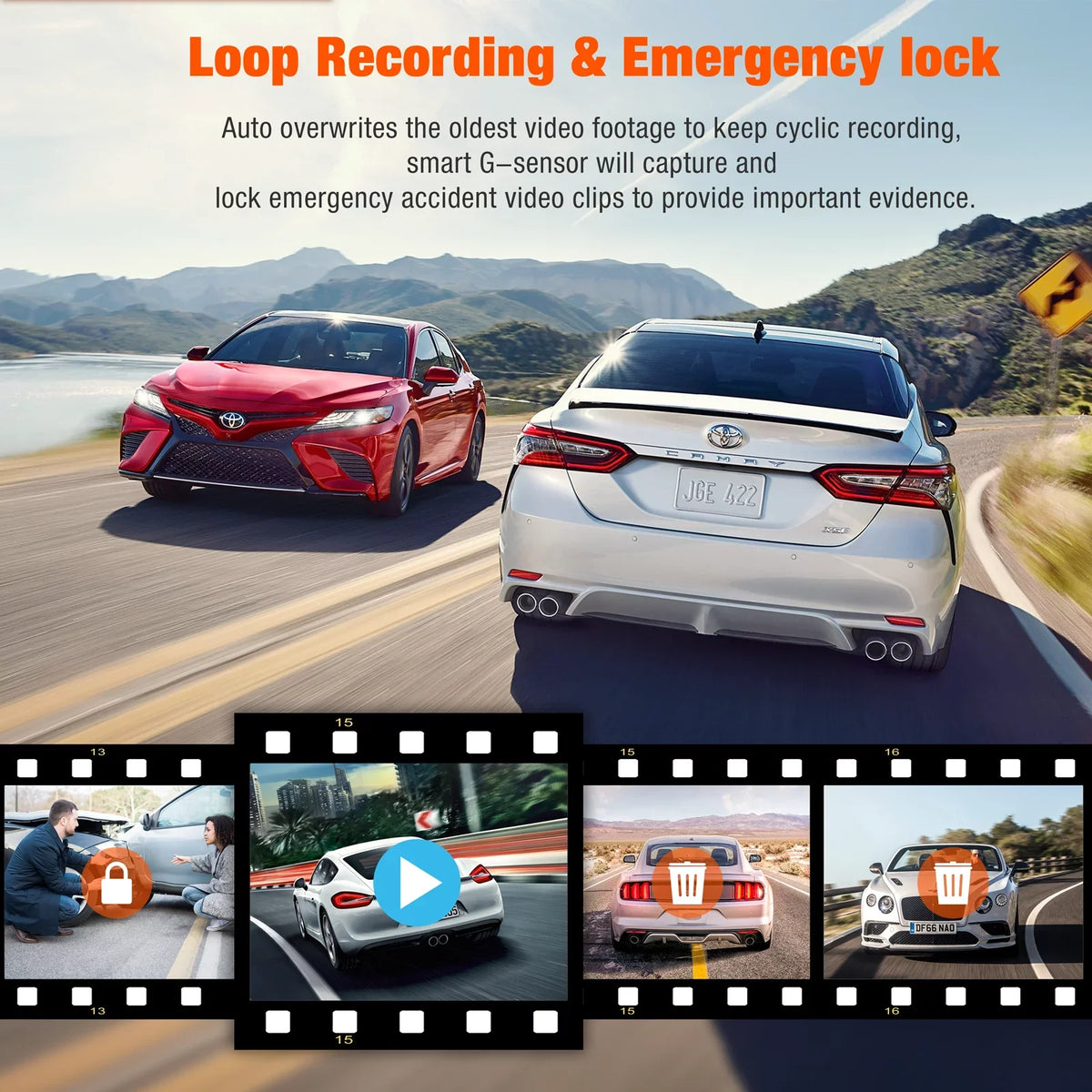 with Motion 3 TOGUARD Three IR Way Cam Channel Car Parking and Dash Detection Vision Triple 1080P Inside Night Rear Front Camera Lock Dash Monitor Camera Accident