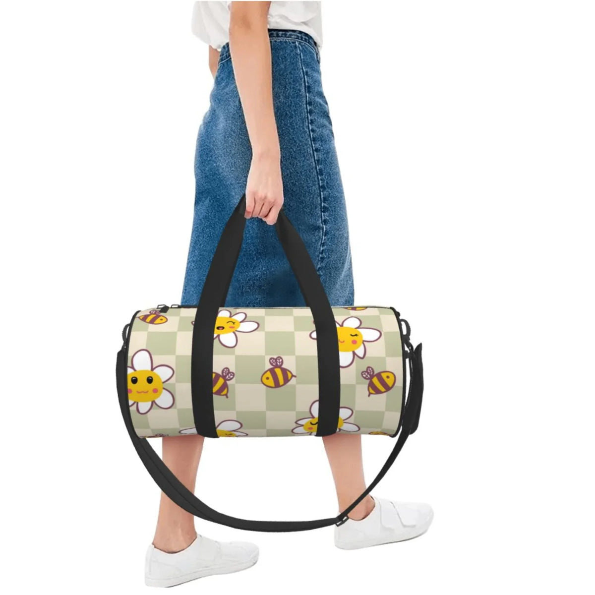 Weekenders Checkerboard Daisies Bees Gym Tote Bag ZICANCN Men Retro Bag, for Travel Bags Sports Women Duffle
