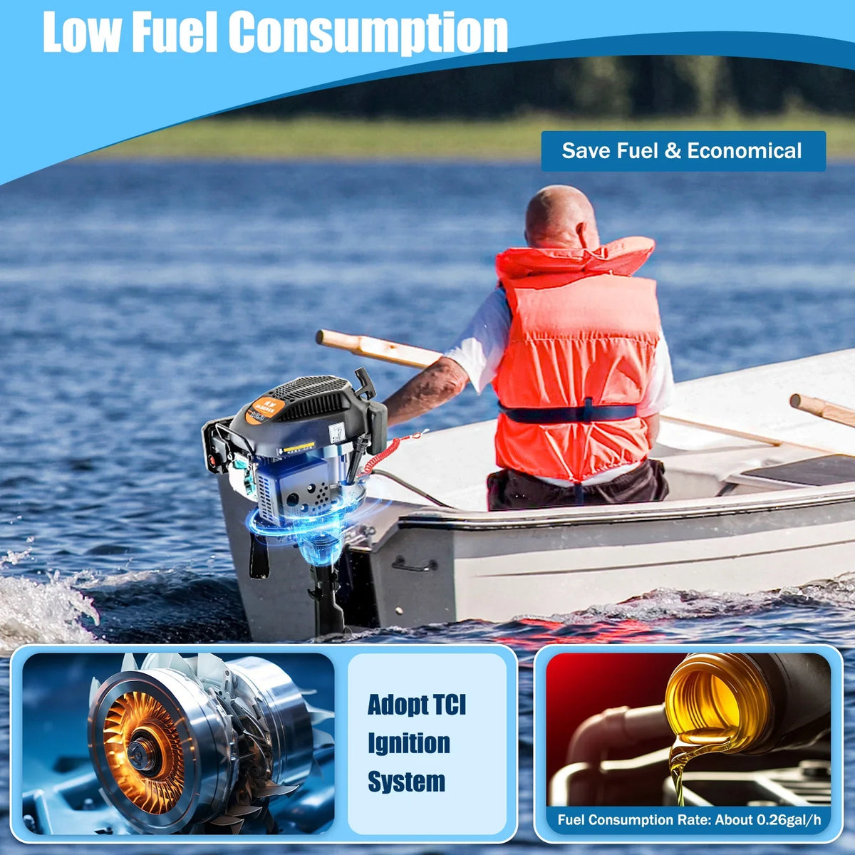 Engine Engine HP System Stroke Cooling Motor CDI liquid Outboard 4 6 1:1.5 Tiller Cooling Fichiouy with Shaft Boat Air 2500rpm Air