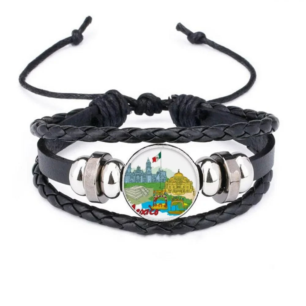 Wristband Rope Braided Tourist Mexico Spots Leather Graffiti Flag Famous Woven Culture Bracelet