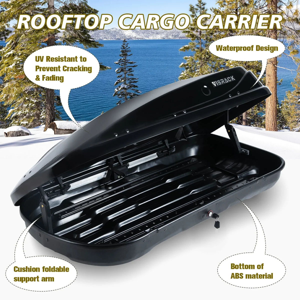 Double Locks, W x Rooftop Box 2 H, ft³ Cargo 56.3" Cargo SUV 30.3" Rooftop x Shell Box Rooftop 13.8" Black Waterproof L Cargo 14 Carrier Hard for Large with
