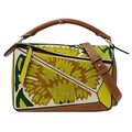 Collaboration (Good) Brand Puzzle LOEWE Handbag de Mini Pre-Owned Women's Leather Shoulder William Embroidery 2way Compact Morgan Floral Small Brown Bag Yellow