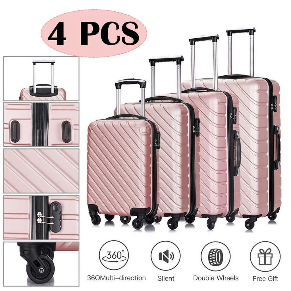 4 Luggage Luggage Piece gold rose Cover&Hanger Spinner Hardshell with On Suitcase,Carry Free Wheels Sets,Travel Inside