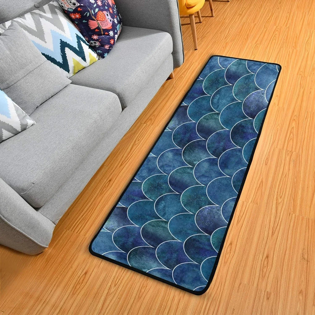 Indoor Long 2x6 Cushioned Japanese Mats Scale Fish Entryway Hallway 72x24 Floor inch Non-Skid Rugs Wave for Washable Runner Ocean and Kitchen Rugs