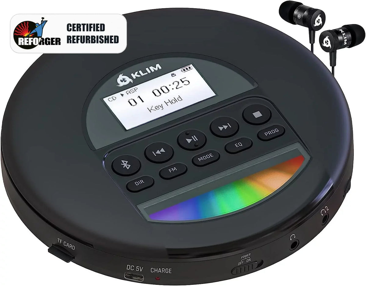Battery, Radio, Black CD KLIM Good) Card, AM Rechargeable MP3, (Refurbished: Discman Fusion Nomad with Bluetooth- Ideal for Portable TF Headphones, Player Pre-Owned FM Cars,