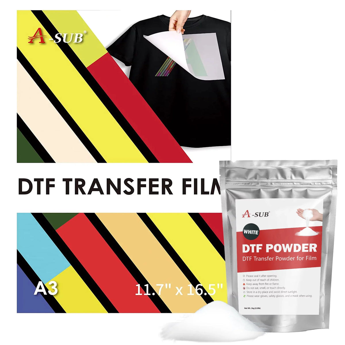 A3 Transfer Film Sublimation Fabrics Film and for - DTF Clear Heat Transfer A-SUB DTF Paper Powder 11.7"x16.5" Powder DTF Dark/Light Transfer Film for and Adhesive