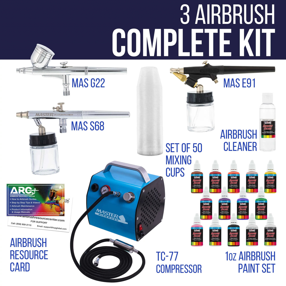 3 Art Compressor Paint System Hobby Airbrush Air Kit 12 Pro Color Set
