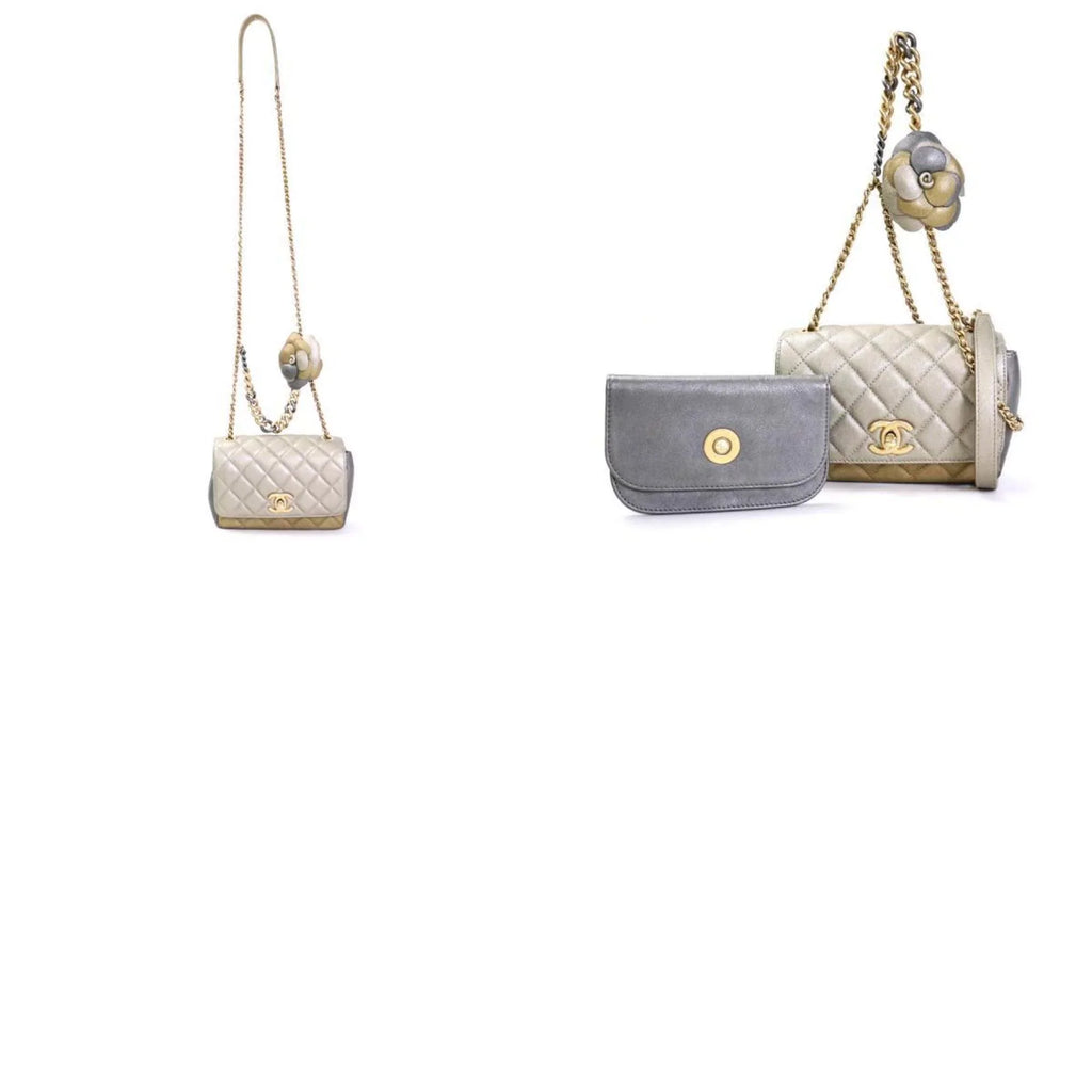 Matelasse Greige/Gold/Gray Women's Camellia (Good) e55934a Diagonal Bag Pre-Owned Leather/Metal Shoulder
