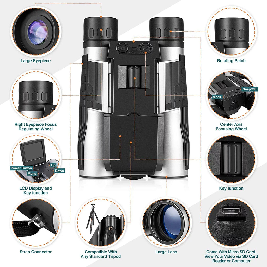 Camera 32GB 12X Watching for Video Binocular Photo with 5M Bird LCD Digital Football Zoom 2" Concert Camcorder Recorder Camonity Game
