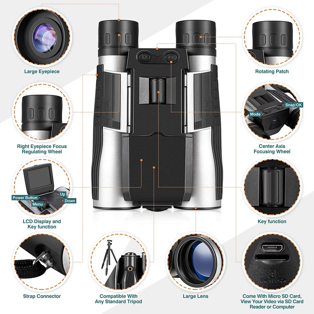 Camera 32GB 12X Watching for Video Binocular Photo with 5M Bird LCD Digital Football Zoom 2" Concert Camcorder Recorder Camonity Game