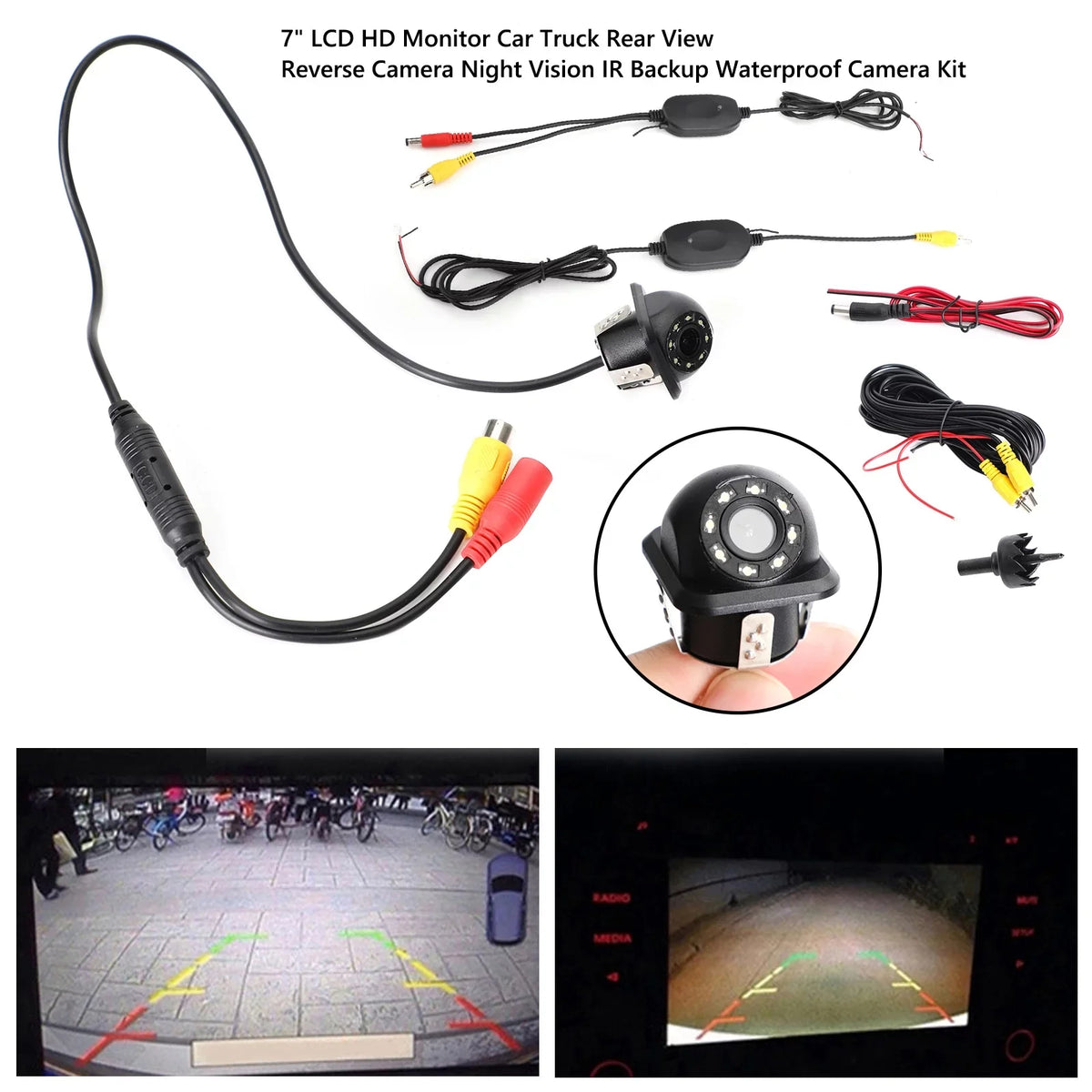 Reverse View CMOS Car Night Camera Kit Backup 170° HD 8 Rear View LED Wireless