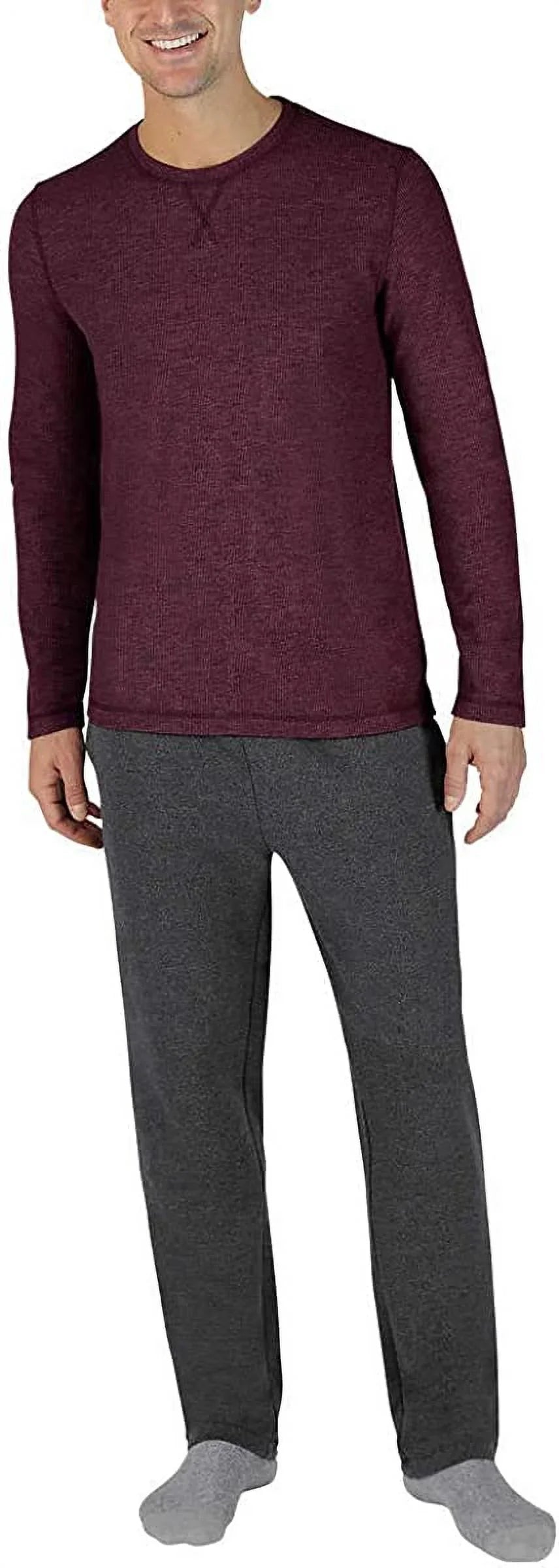top charcoal gray 2-Piece Sleep Pajama PJ Medium) Set Men's Bauer ((burgundy bottom, Eddie / Lounge