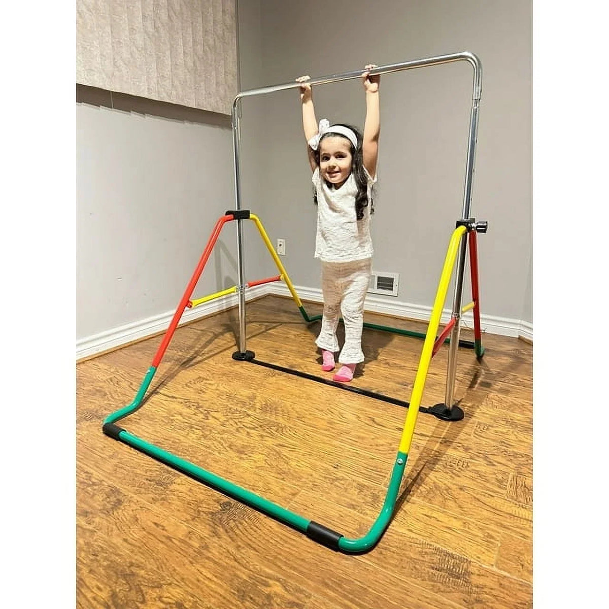 Kip for Playground Junior for Horizontal - Training Monkey Kids' Bar (Red/Yellow) Equipment Expandable Bar Folding Boys/Girls Gymnasts Height-Adjustable - Bar Gymnastics Bar - Home