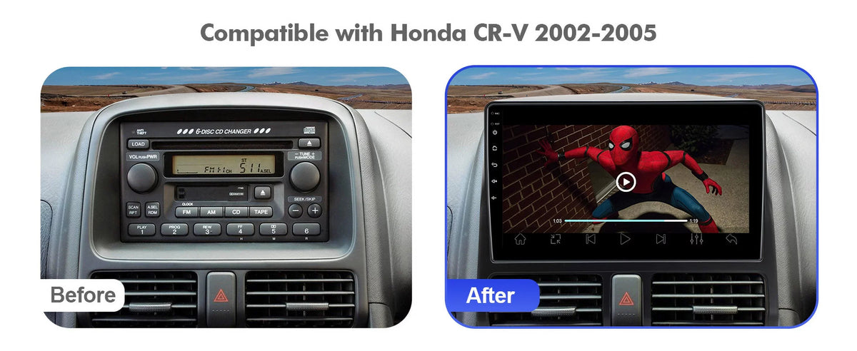 Backup 10 Stereo Inch for Camera TouchScreen 9 Wireless Carplay/Android Car Din 2002-2006 Android Honda Double with Radio Wheel Built-in Auto/GPS/Bluetooth/FM/AUX-in/Steering CR-V Control