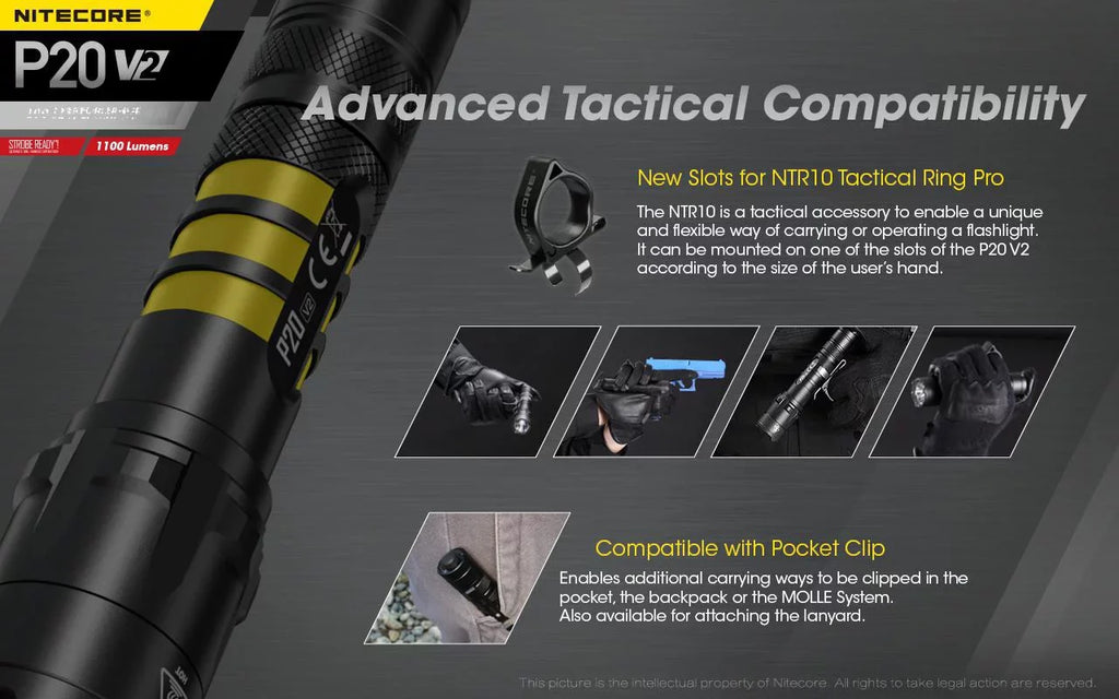 Lumens P20 - - XP-L2 Tactical V6 LED Flashlight 1100 CREE Nitecore V2
