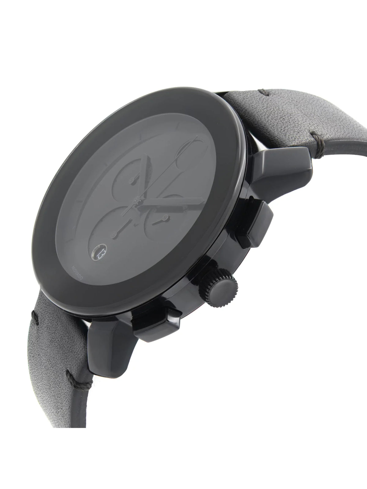 Quartz Movado 3600337 Chronograph Mens Watch Black Dial Bold Steel Ion-Plated