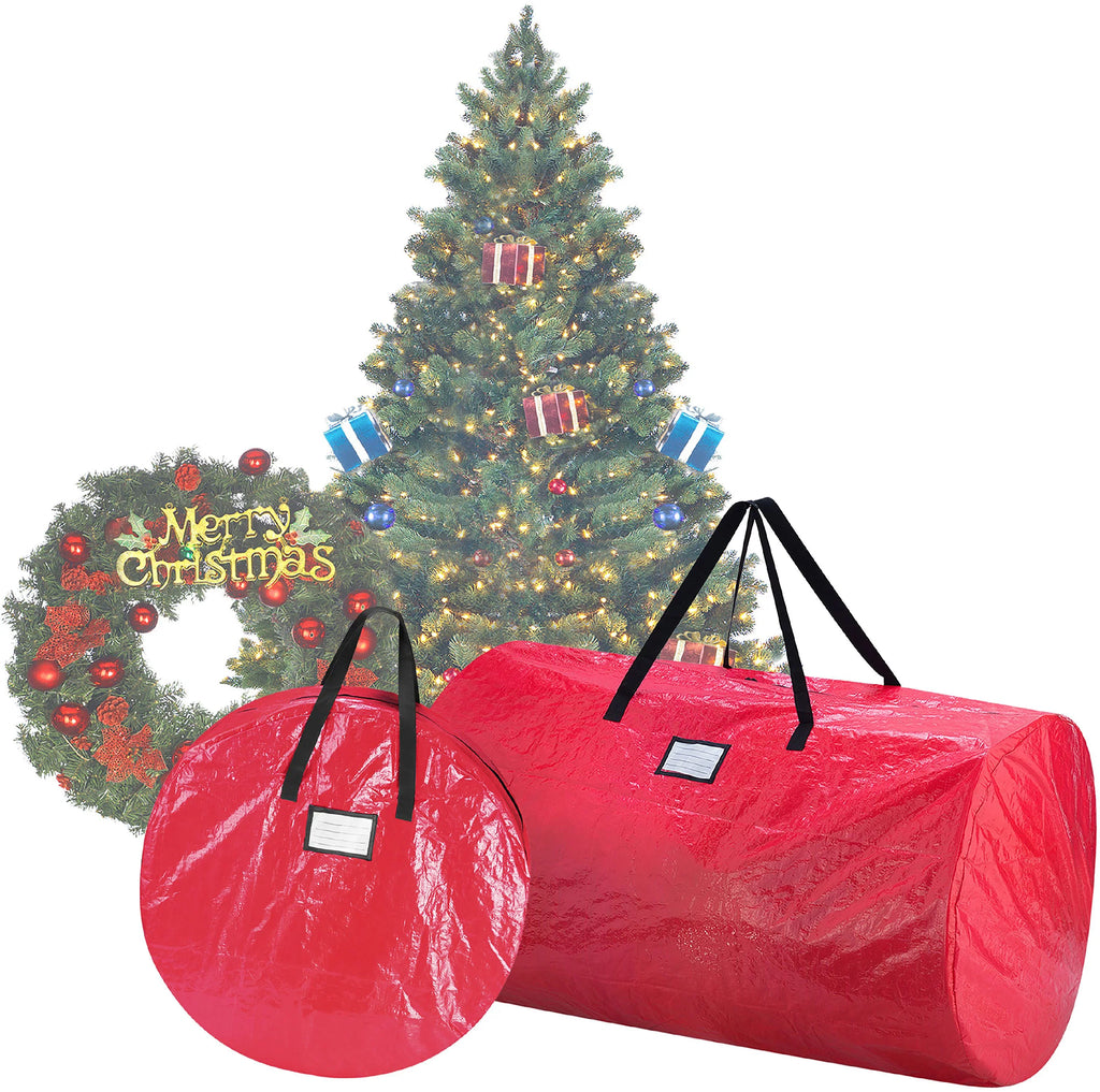 Combo-Red, Wreath & Elf Wreath Tree Bag 9ft Tree, 30" Stor Storage