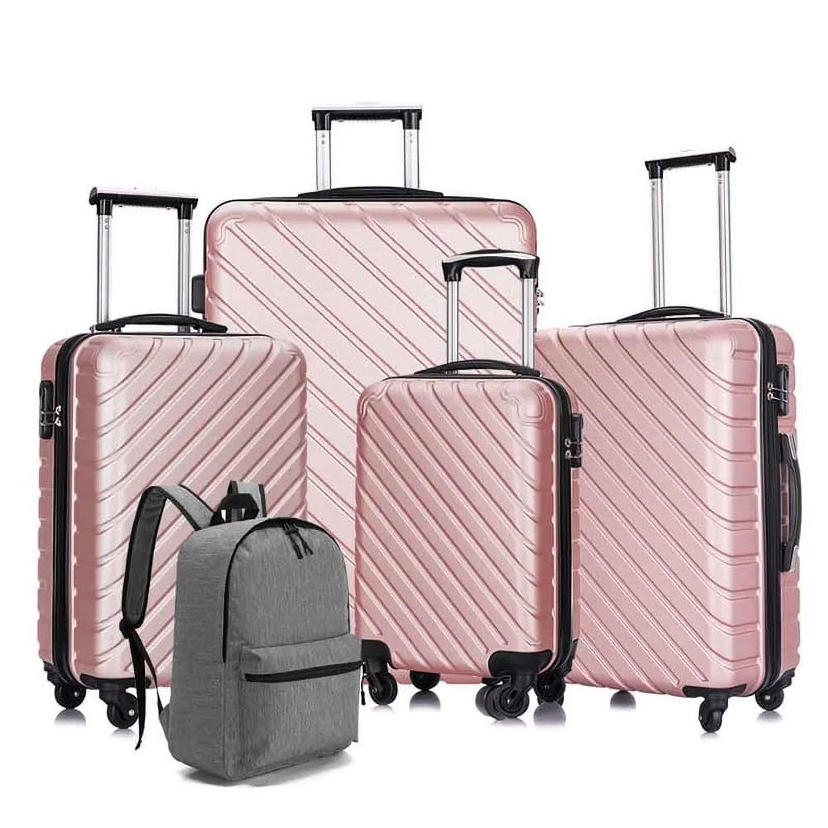 4 Luggage Luggage Piece gold rose Cover&Hanger Spinner Hardshell with On Suitcase,Carry Free Wheels Sets,Travel Inside
