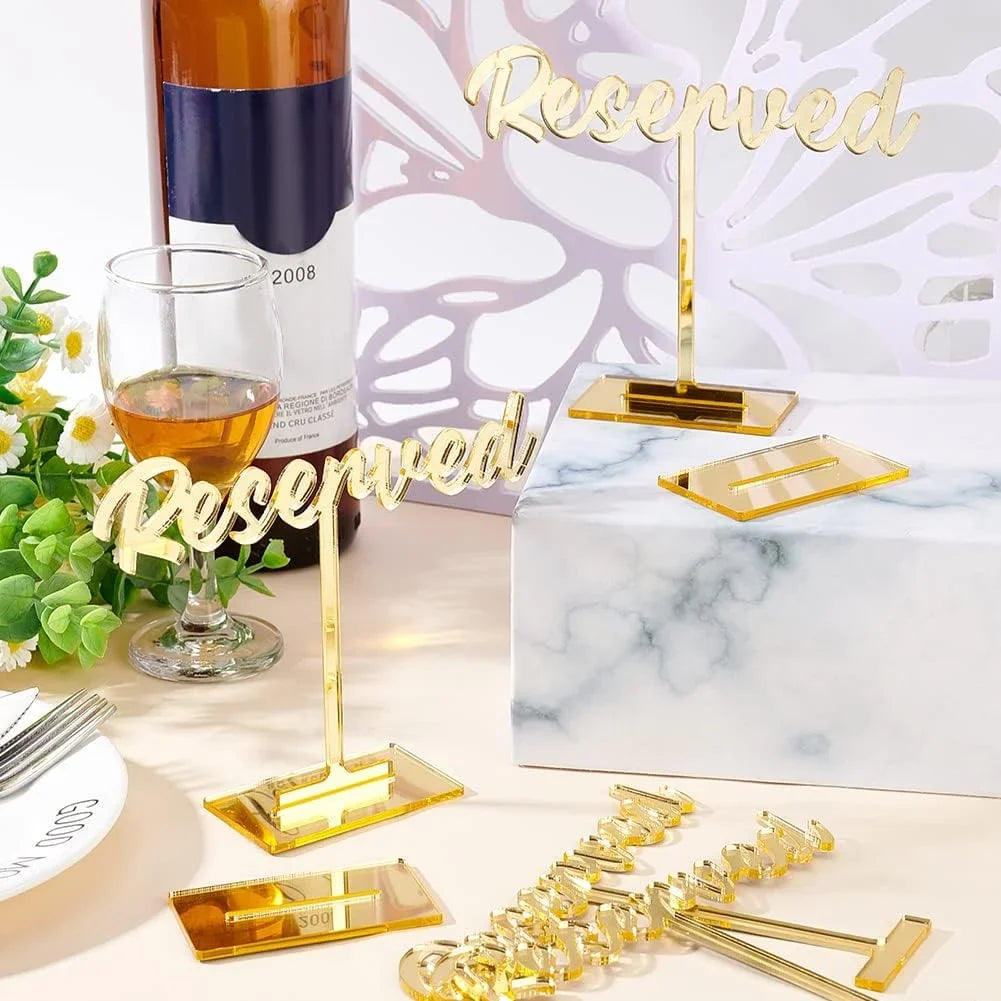Table Reserved Sign Reservation for Party Golden Packs Guest Events Decor Wedding Signs 8 Reception Signs Wedding Wedding Reserved Acrylic Mirrored Sign Restaurant Seating Standing Table