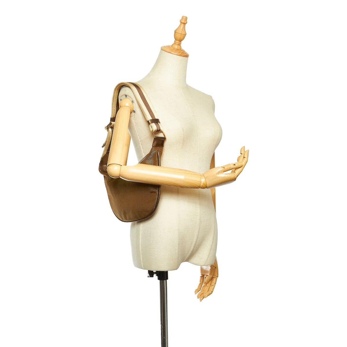 Pre-Owned Web Canvas Brown Fabric Bag Shoulder (Good) Women
